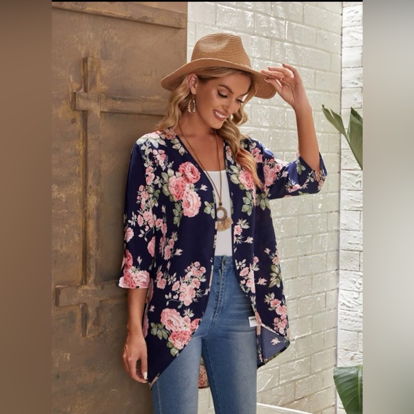 NWOT🌹EMERY ROSE Floral Print Open Front Cardigan - Picture 4 of 11